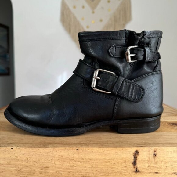 Ash Black Leather Double Silver Buckle Grunge Moto Ankle Boots US Size 8 / 39 - Picture 7 of 15